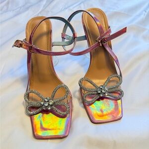 Iridescent Pink Bow Heels | Size 38 (US 7.5-8)